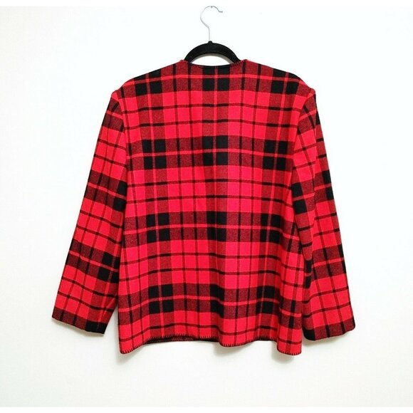 Paris Star Vintage Wool Blend Button Up Jacket Blazer Womens 14 Red Black Plaid - Picture 4 of 4
